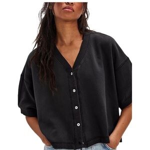 We The Free Life Clothing Co. Honey Cardi Washed Black Terry Cloth Shirt Size L